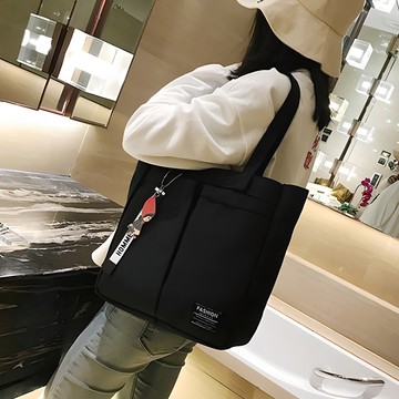 MalangJelly 軟Q果凍感大容量大口袋帆布環保袋  黑色  30 x 31.5 x 12cm