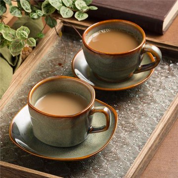 復古馬克杯餐廳牛奶杯子焦糖色咖啡杯碟帶勺拉花拿鐵杯家用喝水杯