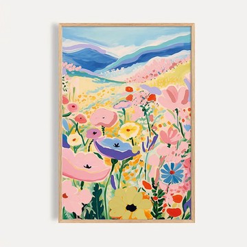 野花山谷 / 現代美學 繽紛野花盛開的山谷風景 藝術裝飾畫
