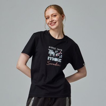 moz瑞典 駝鹿 藝術花園 舒適柔棉 100%純棉短T-經典黑(亞洲版)女款