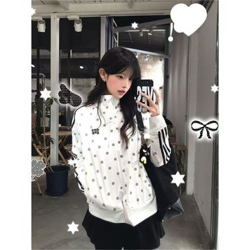 韓系波點立領防曬外套女夏新款涼感透氣薄開衫撞色運動休閑短外套
