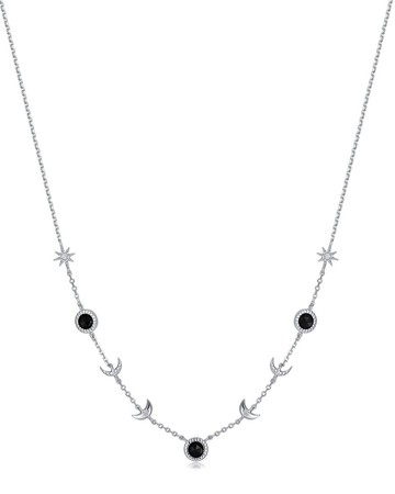 黑曜石 月相 銀 純銀 頸鍊 - Luna