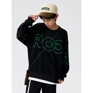 hoo男童衛衣春秋男孩酷帥中大童加絨加厚童裝青少年黑色春季上衣