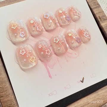 ✨Hannah✨春夏新款貓眼暈染珍珠短款穿戴甲爆款假指甲純手工穿戴甲 FEAN