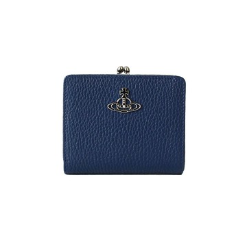 Vivienne Westwood 金屬星球logo素面皮革口金對折短夾 藍色(51010051W-L002Y)