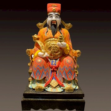 天然漢白玉雕刻手工彩繪 財神爺 財神到 文財神 原石整料手工雕刻