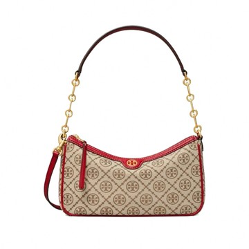 【TORY BURCH】經典緹花兩用包-卡其紅色