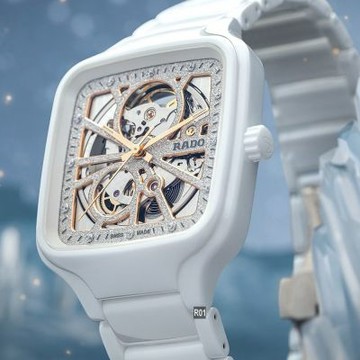 RADO 雷達表 廣告款True Square真方鏤空機械 鑽石星塵面白陶瓷12真鑽 R01 (R27073722)