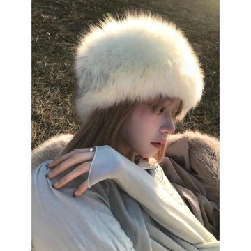 白色毛毛帽子女款2024新款冬季女士毛茸茸仿皮草女冬可愛毛絨帽子