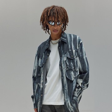 男士龜裂長袖襯衫   潑墨破洞襯衣外套