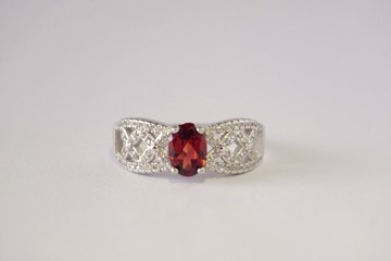 Rosen'marry/紅榴石純銀戒指 925 純銀鍍銠