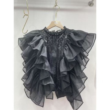 荷葉邊襯衫女無袖設計感小眾2023夏季新款拼接時尚法式飛飛袖上衣