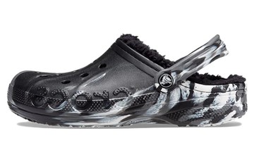CROCS BAYA LINED MARBLED CLOGS BLACK SILVER