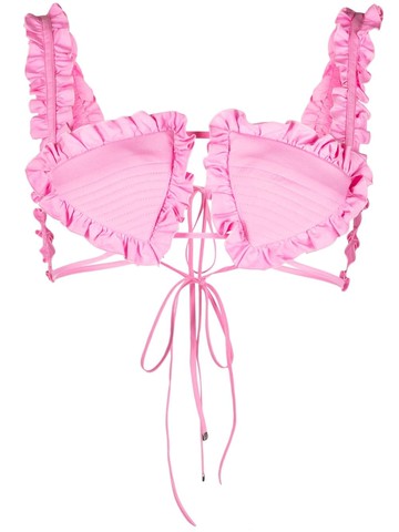 The Attico - ruffle trim bra top - women - Cotton - 42 - Pink