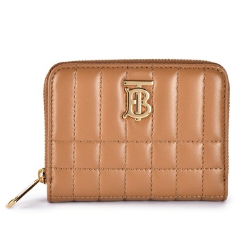 BURBERRY Lola金字TB衍縫小羊皮拉鍊零錢包(棕色)080235-9｜GoBrand購名牌