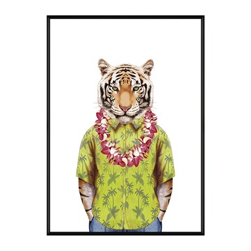 Boss老虎 夏威夷襯衫畫框 居家裝飾藝術品  40 x 30cm  黑色