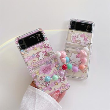 睡覺Kitty貓三星zflip6手機殼折疊屏zflip5保護套全包鉸鏈zflip4防摔殼zflip3可愛卡通W24 Flip個性女款翻蓋