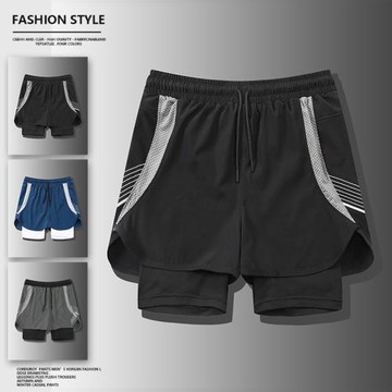 夏季新款男韓版輕薄假兩件冰絲防曬速干運動短褲潮網紅同款沙灘褲