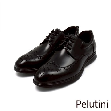 【Pelutini】經典舒適氣墊綁帶翼紋雕花德比鞋 黑色(PO511119-BL)