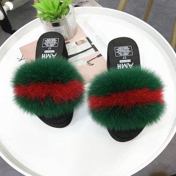 毛毛拖鞋女夏新款狐貍毛皮草拖鞋厚底坡跟一字拖高跟涼拖松糕鞋