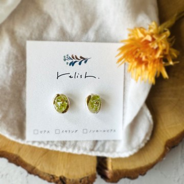 華麗 珍珠 天然石 橄欖石 金繼 耳環 耳夾 無耳洞耳夾 金色 金 綠色 8月誕生石 8月 禮物 贈禮 推薦