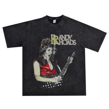 美國吉他手Randy Rhoads搖滾人物印花T恤短袖寬松男女同款純棉