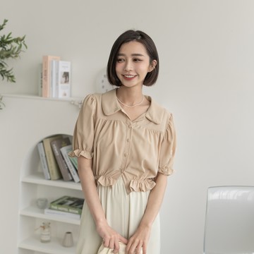 細節滿滿公主袖包釦縮腰雪紡上衣 CL06561【現貨】