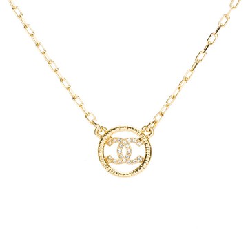【CHANEL 香奈兒】內圓鑽雙C LOGO項鍊