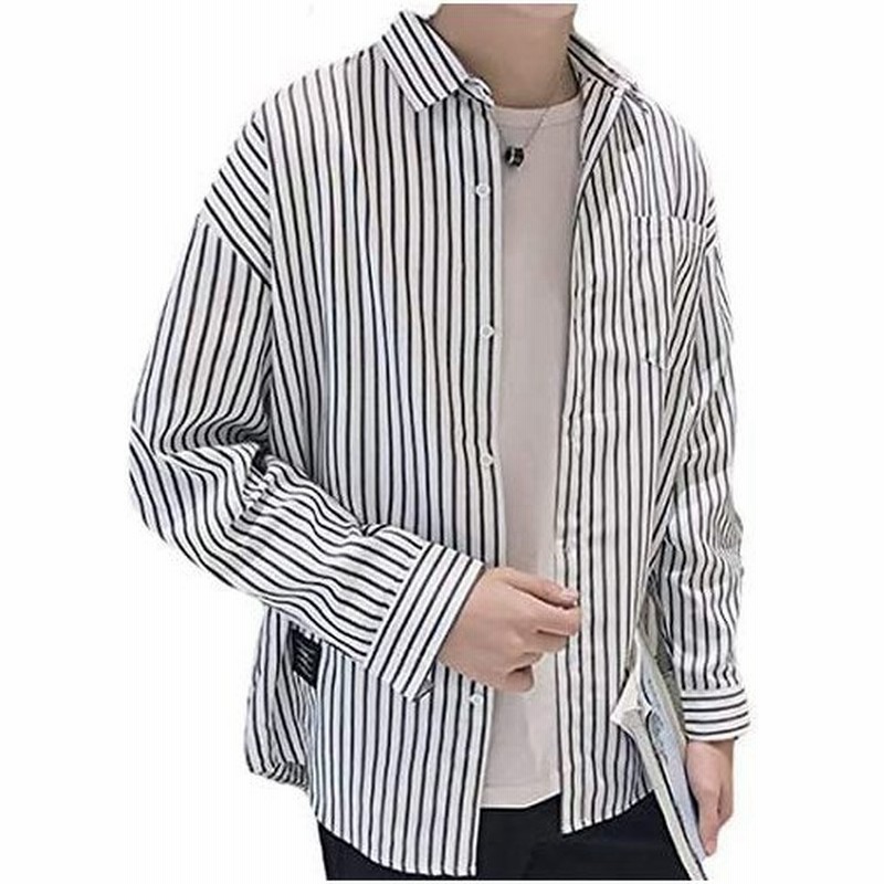フラップカッシュ 春 夏 長袖シャツ ストライプ ポケット付き 羽織 ジャケット お洒落 ファッション トップス メンズ ホワイト M 通販 Lineポイント最大get Lineショッピング
