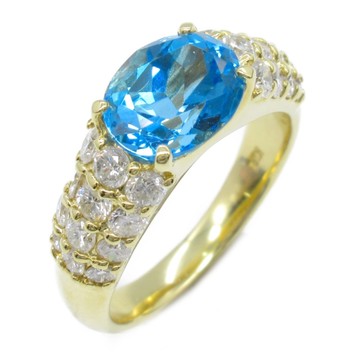 【二手名牌BRAND OFF】JEWELRY 無品牌珠寶 18K黃金 藍色托帕石 鑽石 戒指 #10.5