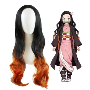 🔥臺灣出貨🔥鬼滅之刃 竈門禰豆子 cos假髮 染色版捲髮  cosplay假髮外貿熱銷