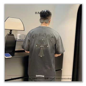 【HAO NICE】美式精品Chrome Hearts 經典浮雕圖騰 立體金屬十字架短袖 短T
