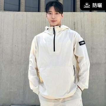 【UPF50+】男女同款 ADELIE 輕量平織長袖防風上衣 - 淺米色