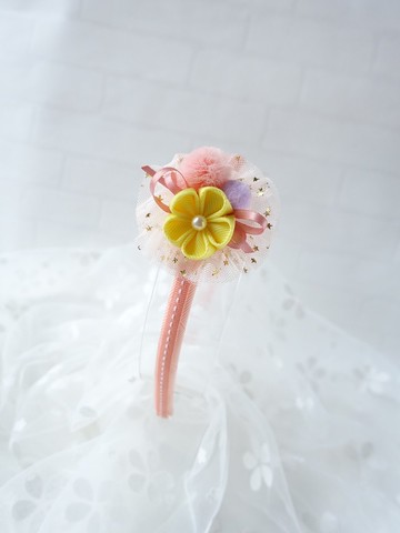 頭飾 - 和風小花頭箍 髮箍 (淺橘色)