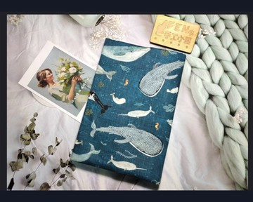 海洋系列-美國限量薄棉布料海洋鯨鯊鯨魚章魚訂做拉鍊書衣-小聖經