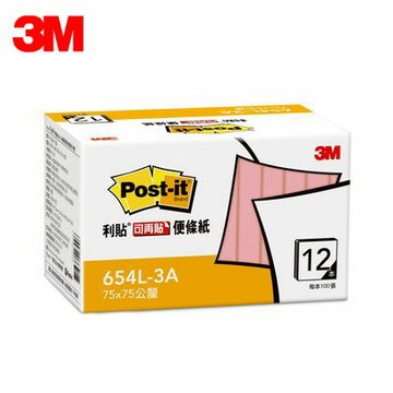 3M 利貼可再貼便條紙環保經濟包 654L-3A 粉色 12本 / 盒【APP滿額下單10%點數(單一帳號最高1500點)】8/31止