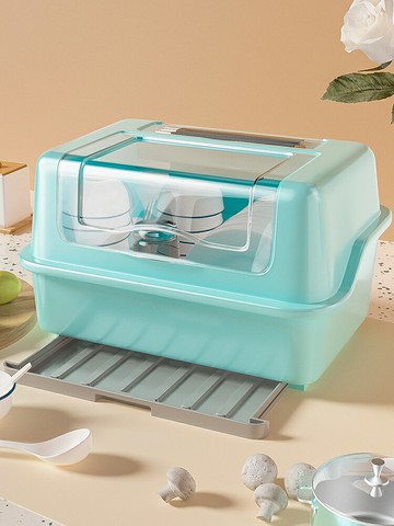 【滿299出貨】廚房瀝水碗柜帶蓋餐具放碗碟置物架家用臺面多功能裝碗筷收納箱盒