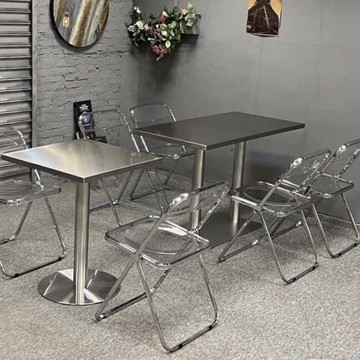 免運 餐桌 家用餐桌 早餐桌 飯桌 加厚不銹鋼折疊桌子快餐小吃店工廠食堂咖啡廳工業風長方形餐桌椅特惠/開立發票K1009