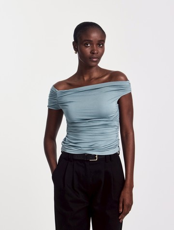Katie Ruched Top in Powder Blue - MicroModal Ninety Percent