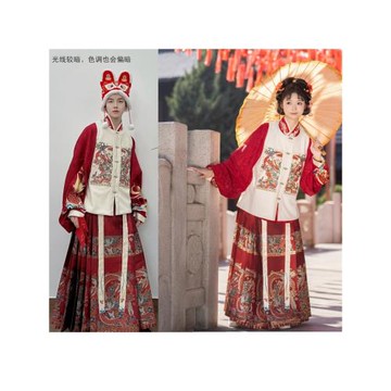 羽月司衣局原創漢服【御龍】秋冬加絨圓領比甲琵琶袖馬面裙新年紅