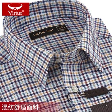 富紳襯衫男長袖春秋季商務休閑中青年時尚潮流磨毛黃藍色格子襯衣