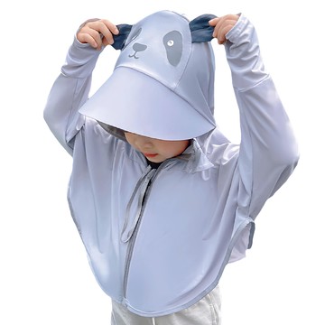 愛北鼻 兒童冰絲防曬外套 熊貓造型 UPF50+  M  淺灰色  1入