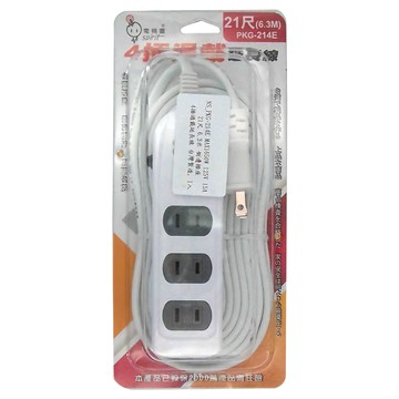 spirit 電精靈 MAX 1650W 125V 15A 側邊插座 過載延長線 4插座  6.3m  白色  1條