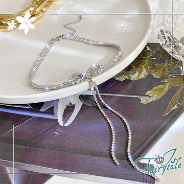 【伊飾童話】性感蝴蝶＊流蘇水鑽鎖骨短項鍊/銀