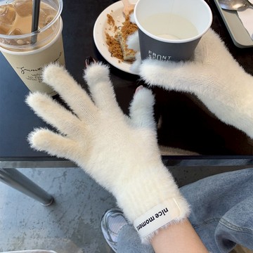 秋冬手套 保暖手套 素色絨毛手套 針織手套 韓系布標絨毛手套  抗寒保暖 冬季保暖 露指手套 觸屏 台灣賣家 台灣出貨