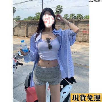 台灣限時熱賣 高階穿搭玩家！休閒長袖 防嗮上衣 辣妹裝 藍色襯衫 襯衫外套 條紋襯衫 翻領上衣 防曬襯衫 夏天女裝 長版