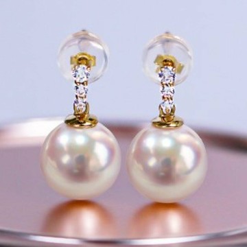 日本 Akoya 天然海水珍珠 耳釘 18K金 鑽石 耳環 優雅風格 氣質百搭 珍珠耳飾 送禮推薦