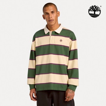 Timberland 中性松綠色寬版橄欖球POLO衫|A2Q4TADX