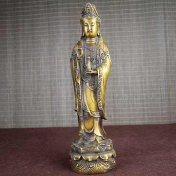 促銷新品銅器雜項精美擺件仿古復古禮品古玩古董站蓮觀音全身像