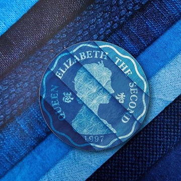 移民禮物 藍染風 英女皇硬幣杯墊